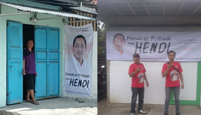 Relawan Gotong Royong Pasang Ribuan Spanduk dan Baliho Hendi di Jawa Tengah
